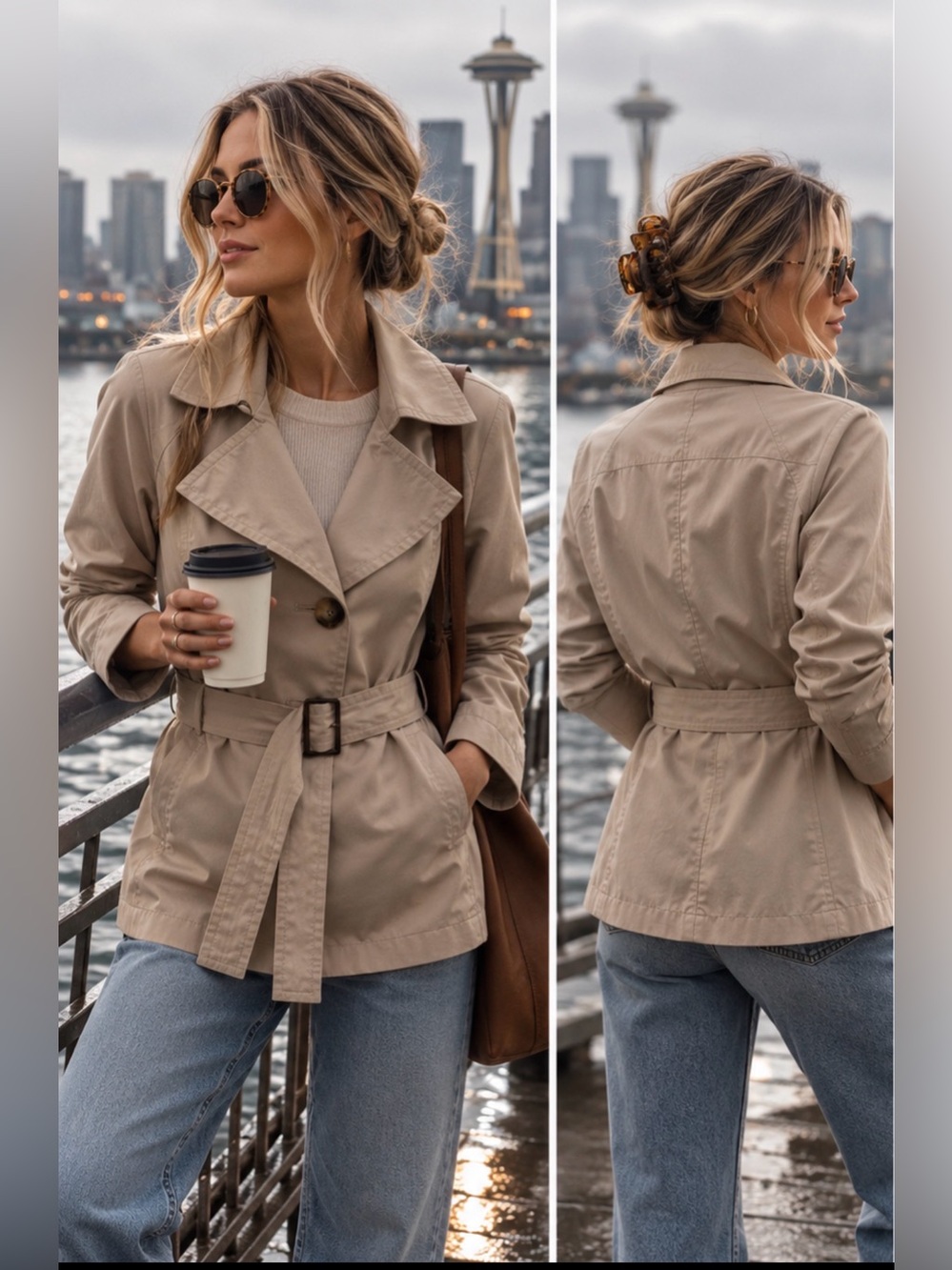 Michael Kors Beige Belted Trench Jacket Women’s Large Classic Lightweight Coat